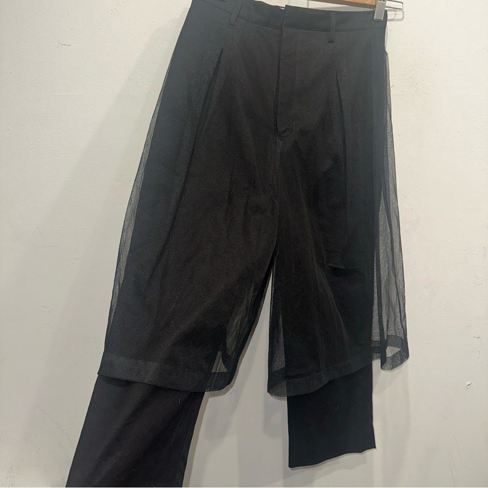Noir Kei Ninomiya straight leg Black Tulle Overlay Cropped Pants XS Japan - Picture 3 of 6